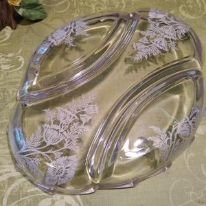 Vintage City Glass Co Flanders Poppy relish dish silver inlay